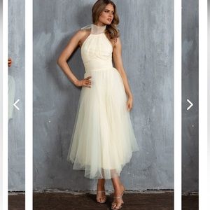 SELFIE LESLIE Andria Halterneck Tulle Midi Dress Butter